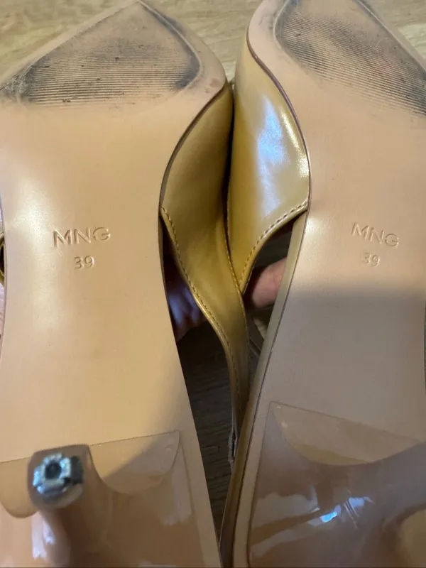 Mango MNG Patent Bow Pointed Toe Slingback Kitten Heels Camel EU 39 US 8.5 - Image 8