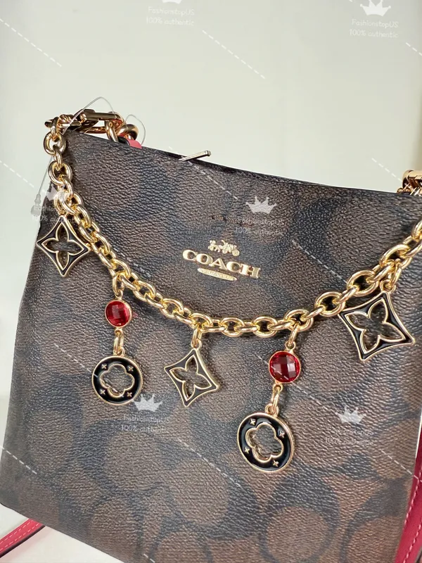 Coach C7269 Mini Town Bucket Bag In Signature Canvas Brown Strawberry Crossbody - Image 6