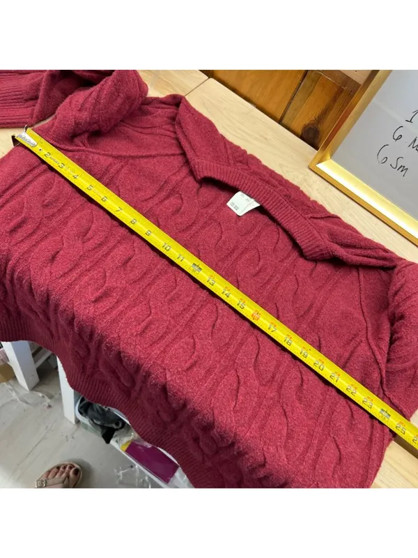 Aerie Burgundy Cable Knit Sweater Size Large NWT Classic Style Oversized Fit - Image 9