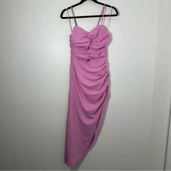 Abercrombie & Fitch Lilac Pink Asymmetrical Ruched Cut Out Midi Dress Size S - Image 3