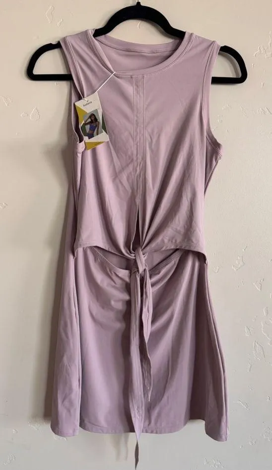 Halara Sleeveless Cut Out Tie Back 2-Piece Pocket Mini Yoga Activity Dress large - Image 6