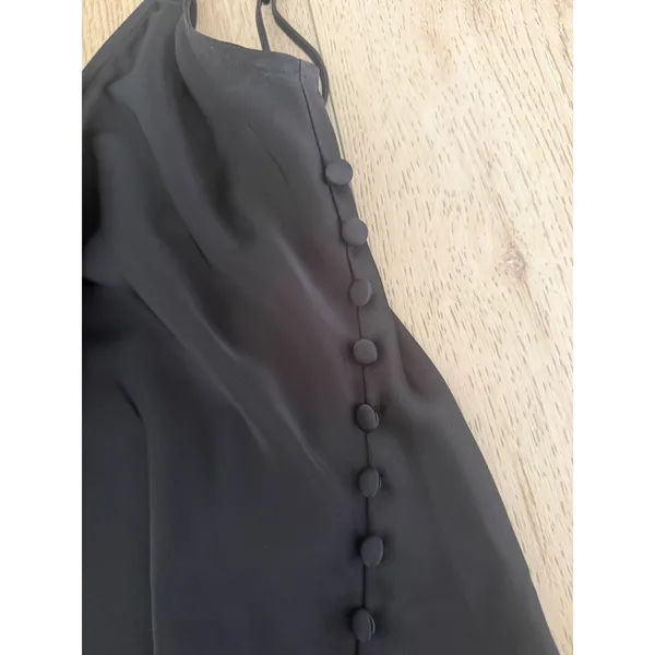 Banana Republic‎ Black Satin Side Button Slit Midi Slip Dress Womens 6 V-Neck - Image 7