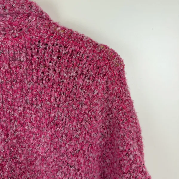 Free People Slouchy BFF Cardigan Large Pink Prickly Pear Oversized Boucle Knit - Image 4