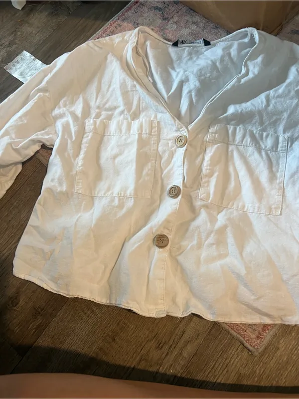 Zara small white top button down - Image 6