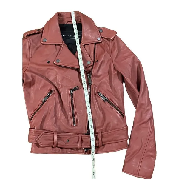 Bagatelle Women's Washed Leather Biker Moto‎ Belted Jacket in Sunset size XS - Image 6
