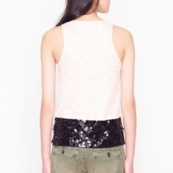 J.Crew Sequin Tank Top‎ XS Cream Sleeveless Scoop Neck Colorblock Lightweight - Image 7