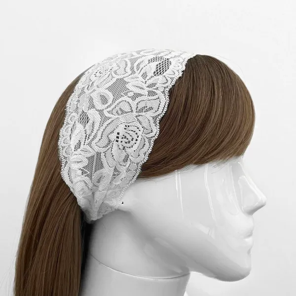 White Lace Floral Headband – Head Bands for Women, Hair Accessories, Boho, Head Covering, Hair Band, Bandana, Elastic Back, Hippie, Bridal - Image 2