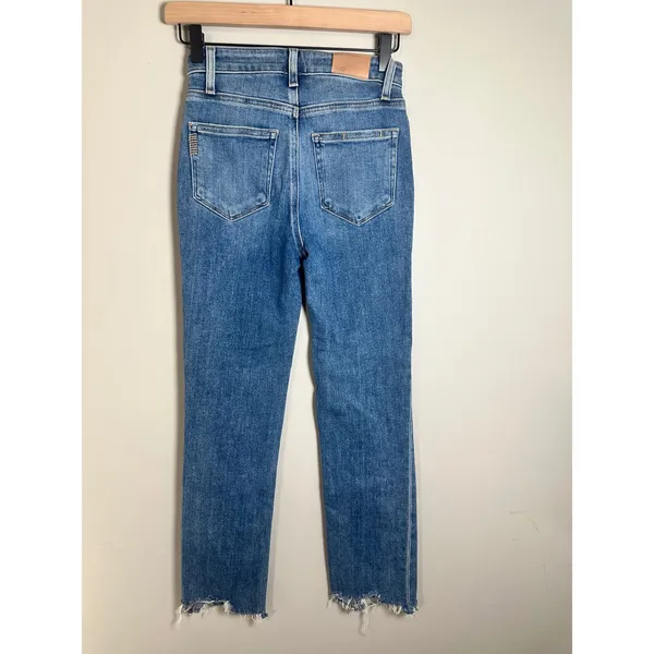 Paige Cindy High‎ Rise Straight Leg Jeans Mel Destroyed Raw Hem 24 - Image 6