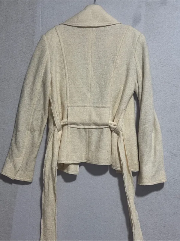 Millard Fillmore 90’s Y2K Wool Blend Cream Tie-Waist Women's Blazer Jacket - Image 7