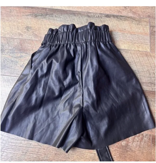 Zenana High-Waist Paperbag Faux Leather Shorts - Black NWOT - Image 4