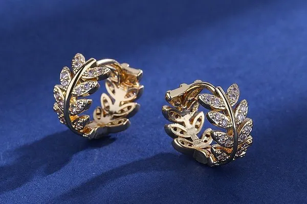 13mm Small CZ Leaf Hoop Earrings for Women - Image 4