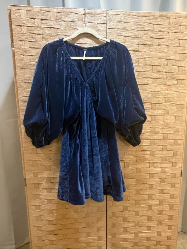 Free People Portia Velvet Mini Dress XS NWOT Midnight Rain Party bohemian - Image 2