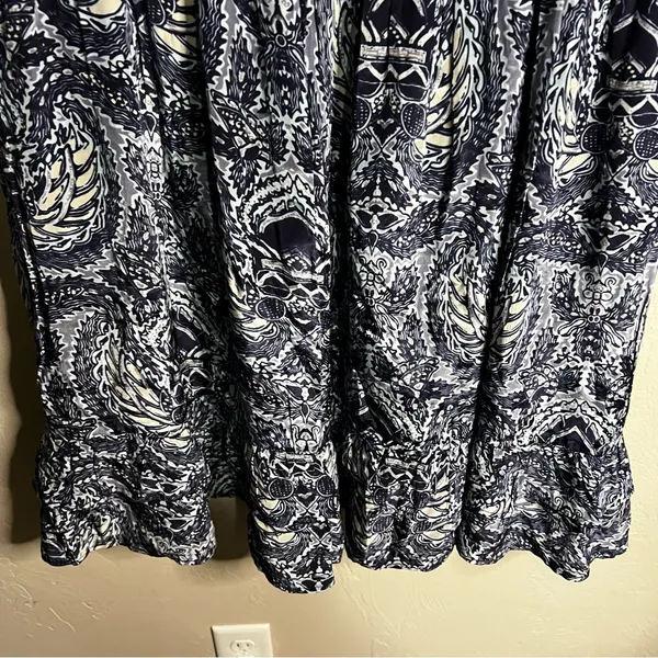 Sundance Sky Navy/White Flutter Sleeve Tiered Ruffle Boho Viscose‎ Dress - Image 14