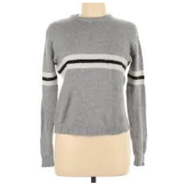 Gray and White Stripe Sweater - Image 4