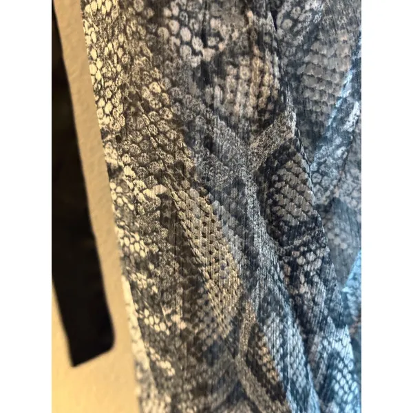 Snake Print Pleated Halter Mini Dress Black Satin Bow Trim‎ Grey White Large - Image 5