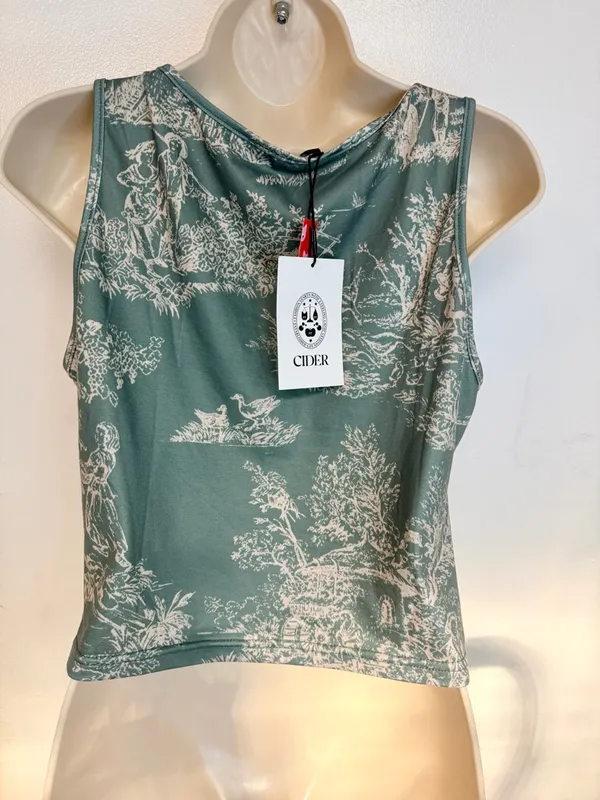 Cider Sage Green Toile Square-Neck Crop Top - Image 6