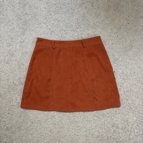 SHEIN Burnt Orange Corduroy Button-Front Mini Skirt - Image 6
