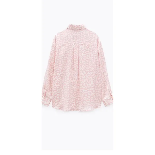 Zara Button Up Shirt Women‎ Small Pink Animal Print Satin Relaxed Blouse - Image 2