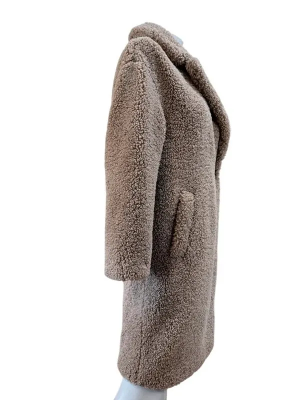 Cozy Chic Plush Teddy Fleece Mid Length Clean Girl Oversized One Button Coat Sm - Image 8