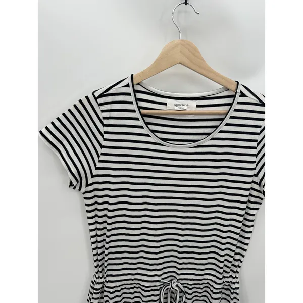 Workshop Republic Clothing‎ Black White Striped Organic Cotton Midi Dress Medium - Image 3