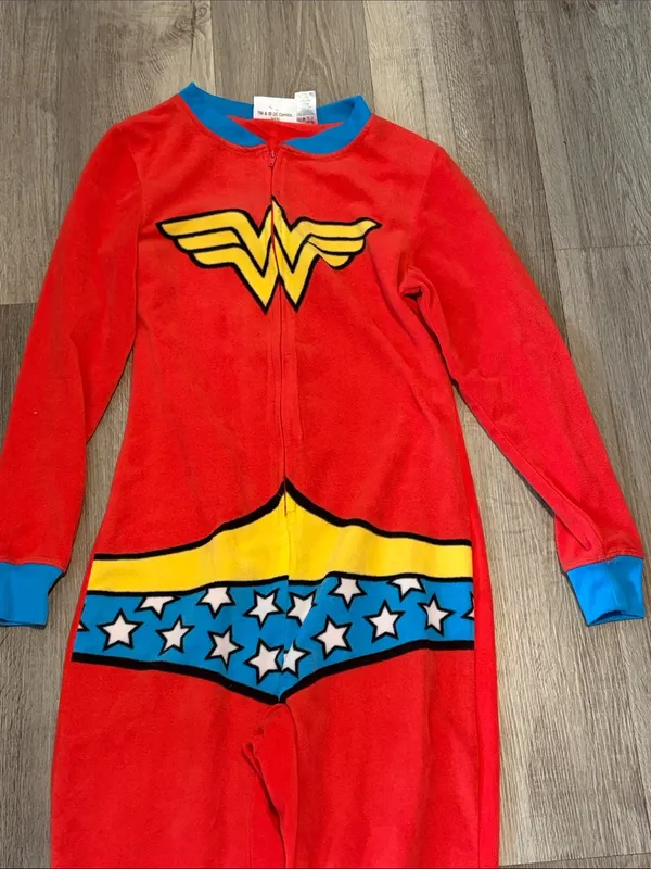 DC Comics Red Wonder Woman-Inspired Girls One-Piece Pajamas - Image 2