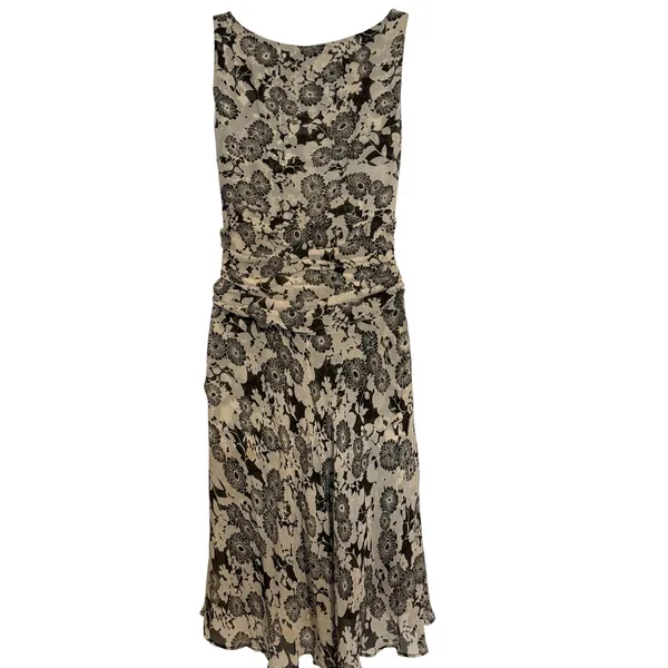 NOUGAT London 100% Silk Floral‎ Ruched Midi Dress Brown Cream Coral Dress EUC 2 - Image 6