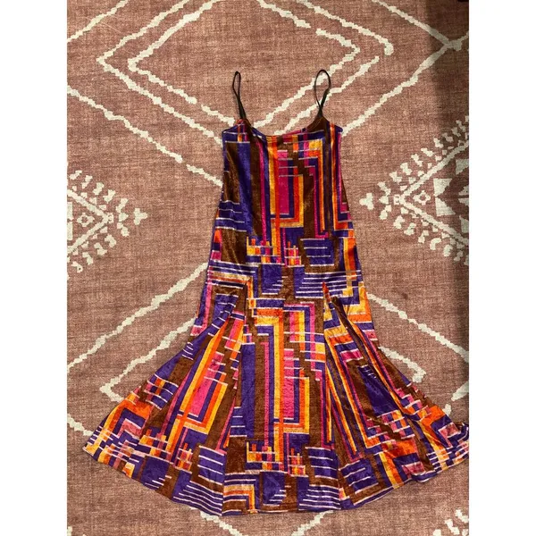 American Vintage Vintage Psychedelic Geometric Velvet Maxi Dress Purple Orange - Image 7
