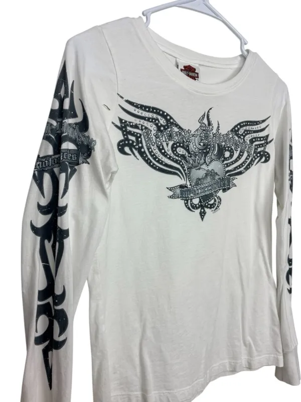 HARLEY-DAVIDSON Fargo ND Long Sleeve Graphic Tee White Women’s S - Image 6