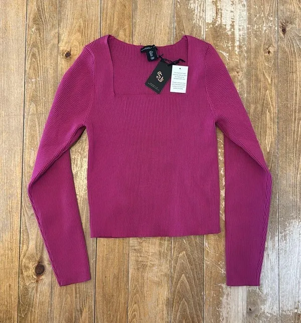 Sincerely Jules Square Neck Ribbed Pink Top Large NWT - Image 3