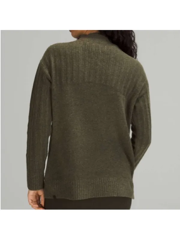 Lululemon Army Green Twin Rib Turtleneck‎ Sweater Heathered Dark Olive Size 8 - Image 2