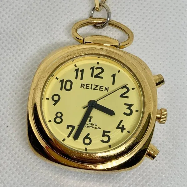 Reizen Talking Atomic pendant pocket Watch gold tone dial 37mm with chain works - Image 2