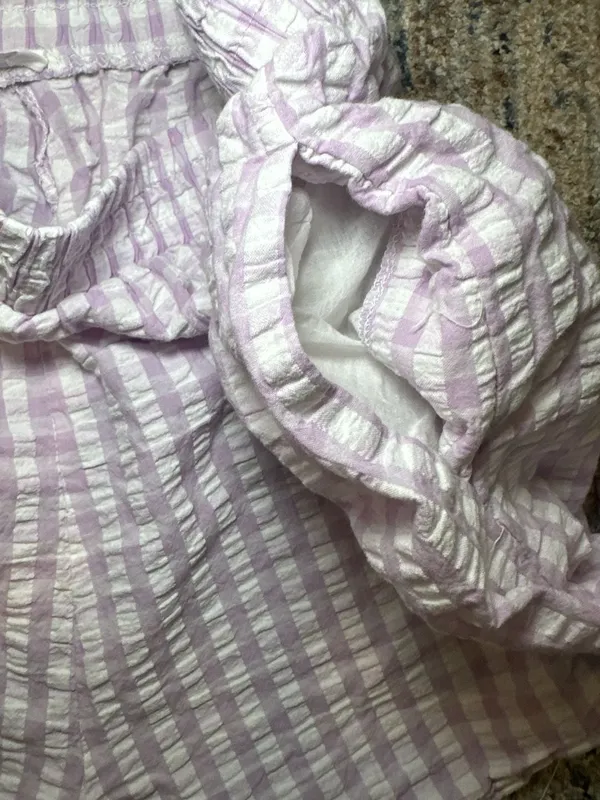 Cotton On Seersucker Gingham Pull On Lounge Shorts Purple US 8 - Image 3