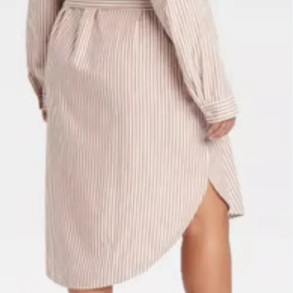 Ava & Viv™ Women's Long Sleeve Midi Shirtdress - Brown Striped XXL NWT - Image 3