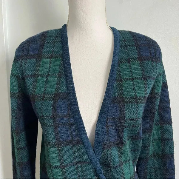 Pendleton • Navy Green Plaid Wool Blazer Sweater Cardigan Vintage - Image 2