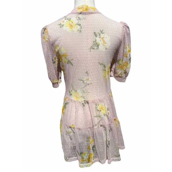 Meraki Mesh Tiered Tunic Top Women’s M Blush Pink Floral Puff Sleeve Cottagecore - Image 4