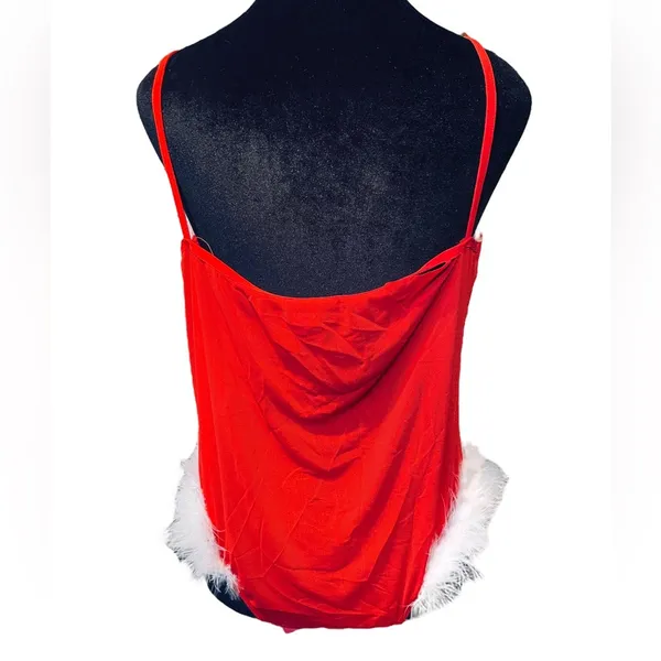 Christmas Santa Baby Holiday Stretch Sheer Mesh Feather Sexy Lingerie Bodysuit - Image 4