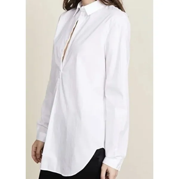 AYR Top Womens Small Half Placket‎ Button Front Long Sleeve White Poplin Tunic - Image 2