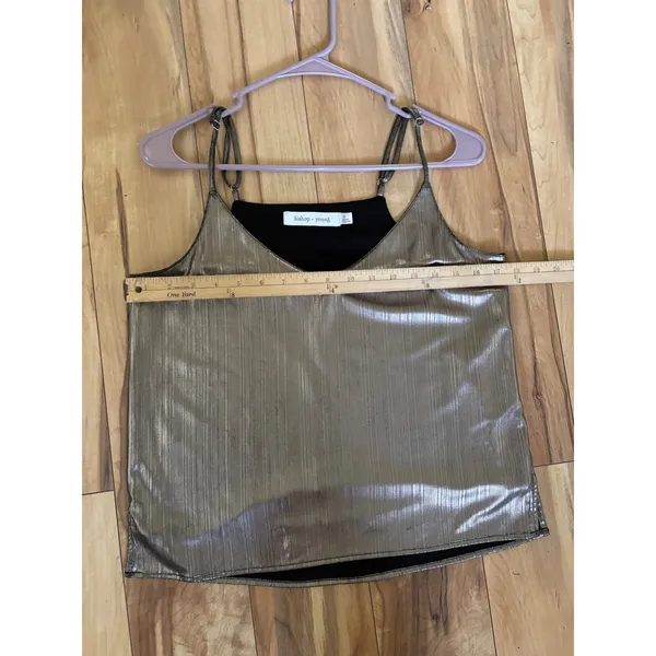 Bishop + Young Gold Silver Metallic Pleated V-Neck Camisole Cami Top Size Medium - Image 13