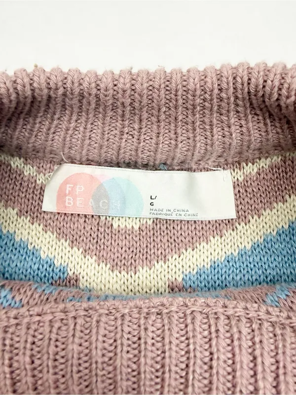 Free People Beach Malibu Pattern Textured Oversized Crew Neck Sweater Boho - Image 14