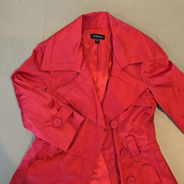 Bebe Gorgeous Red Long Sleeves Trench Coat - Image 4
