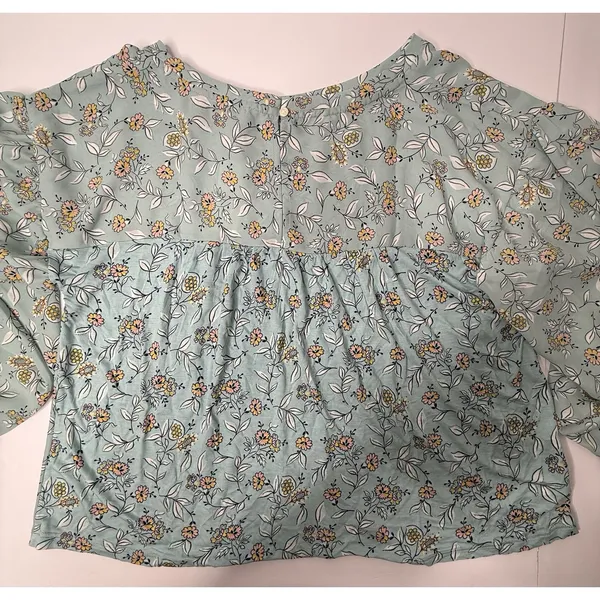 Loft Aqua Floral Print Mixed Media Blouse‎ Women Small Pleated Back Career Party - Image 12