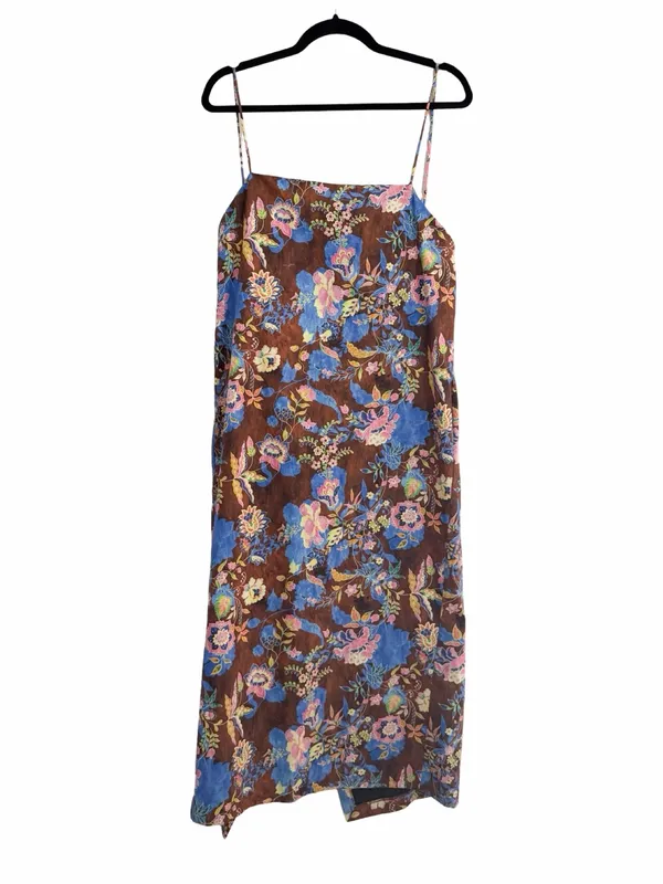 NWT Zara Floral Midi Apron Cotton Brown Dress Sz L - Image 2