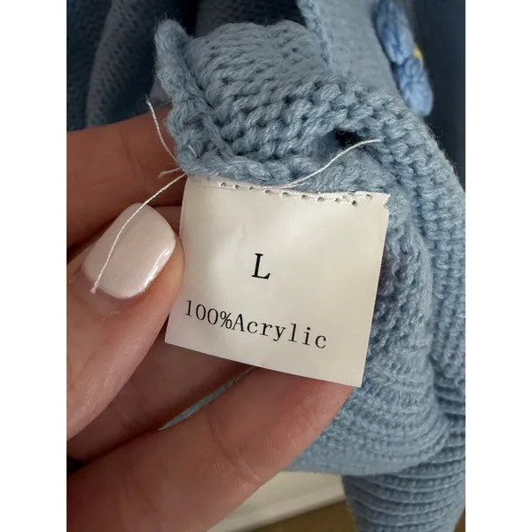 Light Blue Open Front Floral Cardigan size large NWT - Image 3