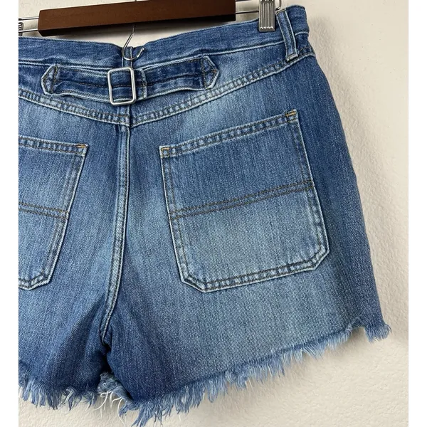 We The Free High-Rise Denim Shorts 28 Button Fly Raw Hem Patch Pockets - Image 5