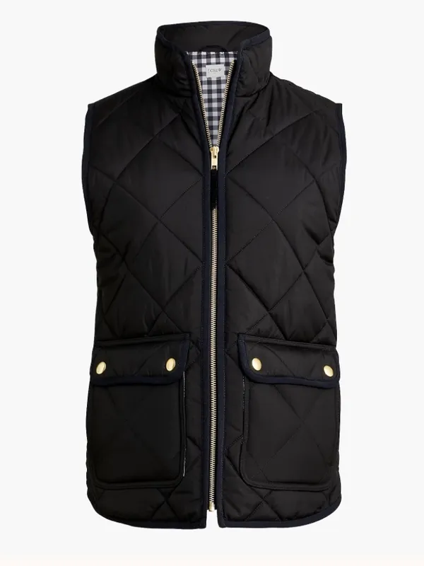 J. Crew Factory Quilted Black Zip Up Puffer Vest with Snap Pockets Size Large - Image 2