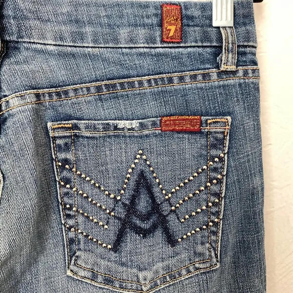 7 for All Mankind studded “A” pocket flare jeans▪️size 28 - Image 5