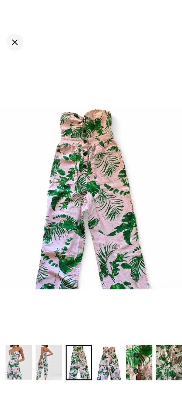 ASOS DESIGN bandeau button front jumpsuit with pockets in tropical print Sz 2 - Image 5