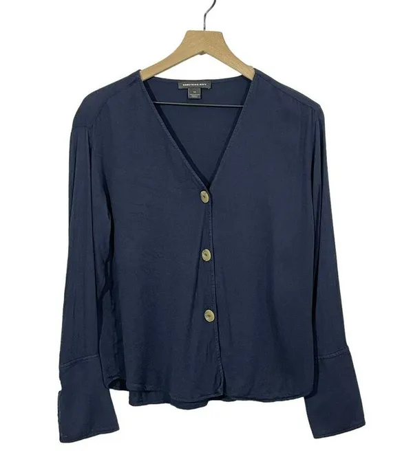 SOMETHING NAVY Pretty Button Through Top - Navy Blue - XS - Image 5