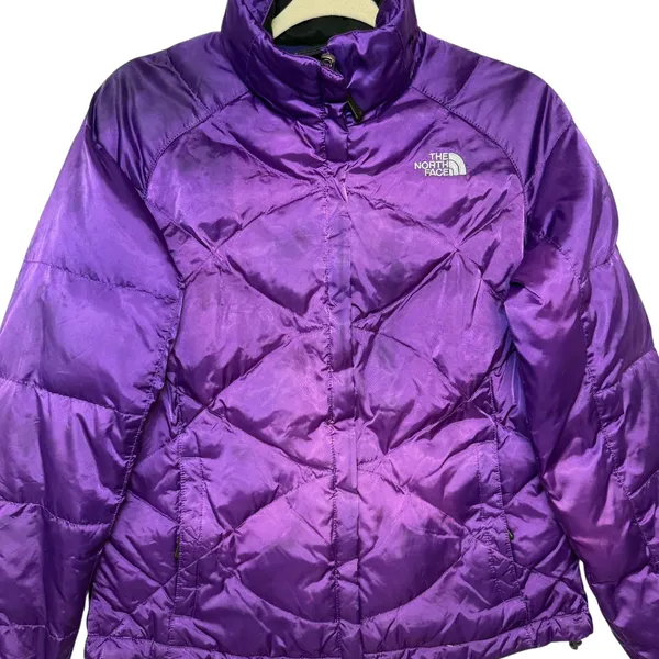 The North Face Womens 550 Down‎ Puffer Jacket Purple Diamond Quilted Small - Image 3