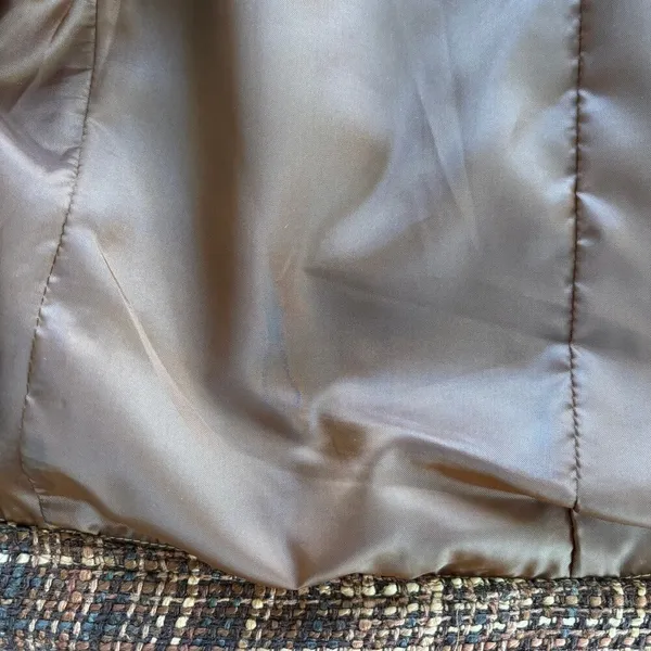 90s Vintage Carole Little Silk Tweed Mock Neck Crop Jacket Brown Petite Small - Image 8